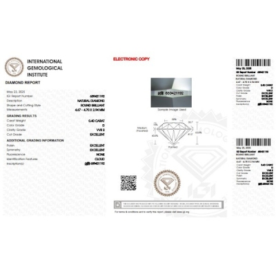 Diamant Certifié IGI  0.40 CT D VVS2