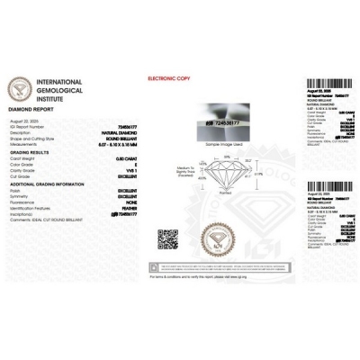 Diamant Certifié IGI  0.50 CT E VVS1