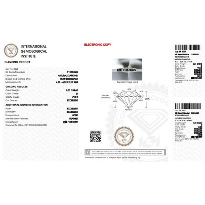Diamant Certifié IGI 0.31 CT D VVS2