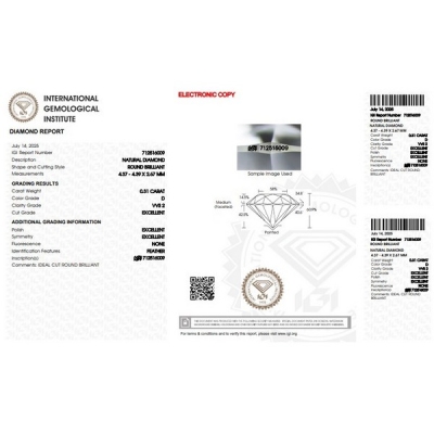 Diamant Certifié IGI 0.31 CT D VVS2