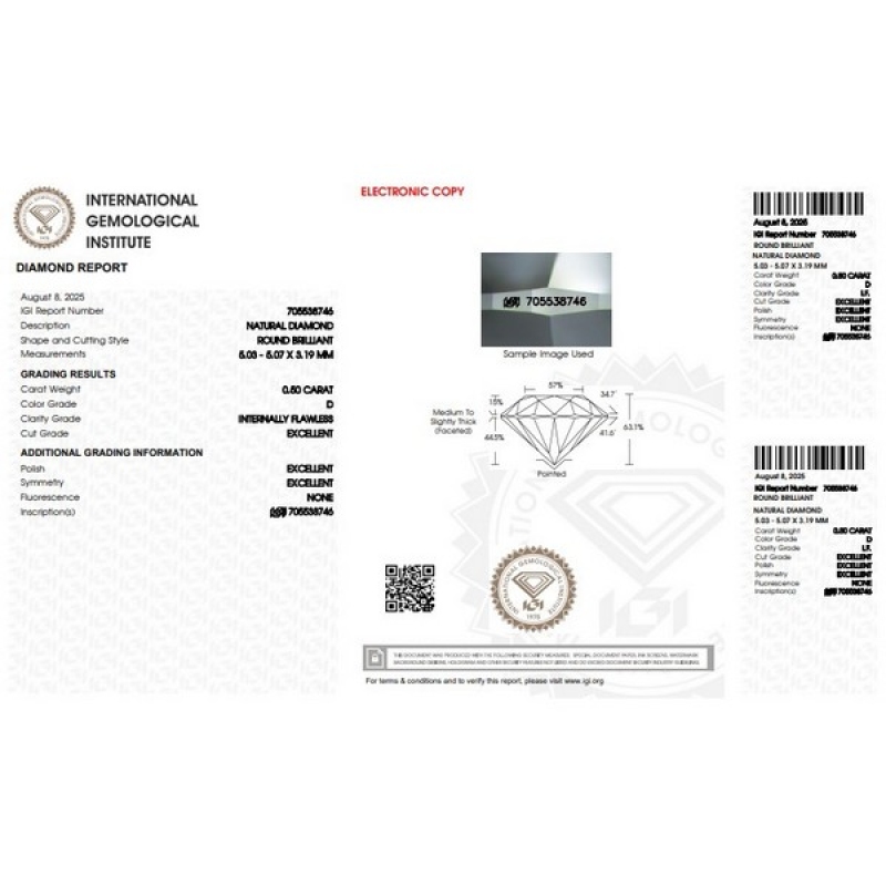 Diamant Certifié IGI   0.50 CT D IF Diamant Certifié IGI   0.50 CT D IF