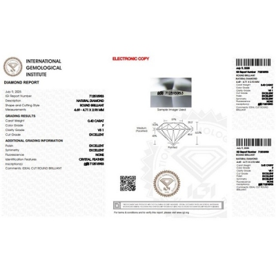 Diamant Certifié IGI 0.40 CT F VS1 