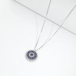 Collier homme en or blanc 18k avec pendentif saphirs et diamants