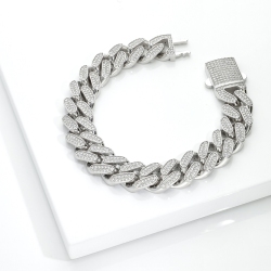 Bracelet unisex Cuban link en or blanc 18k avec diamants
