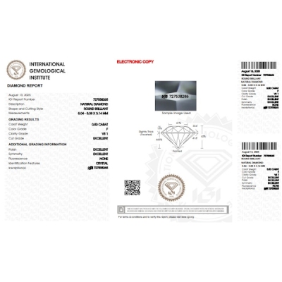 Diamant Certifié IGI  CT 0.50 F VS1