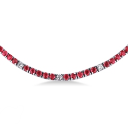 Collier tennis en or blanc 18k avec rubis et diamants 2