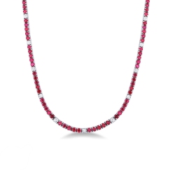 Collier tennis en or blanc 18k avec rubis et diamants