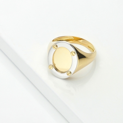 Bague homme ovale en or blanc et jaune 18k