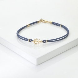 Bracelet en corde bleu avec ancre en or jaune 18k 2