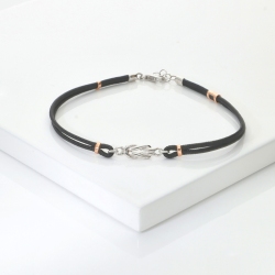 Bracelet tissu noir avec nœud en or blanc et rose 18k 2