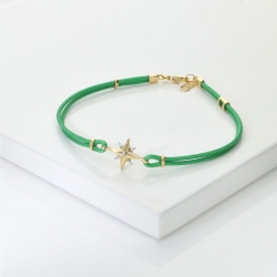 Bracelet en tissu vert et étoile en or jaune et blanc 18k 2