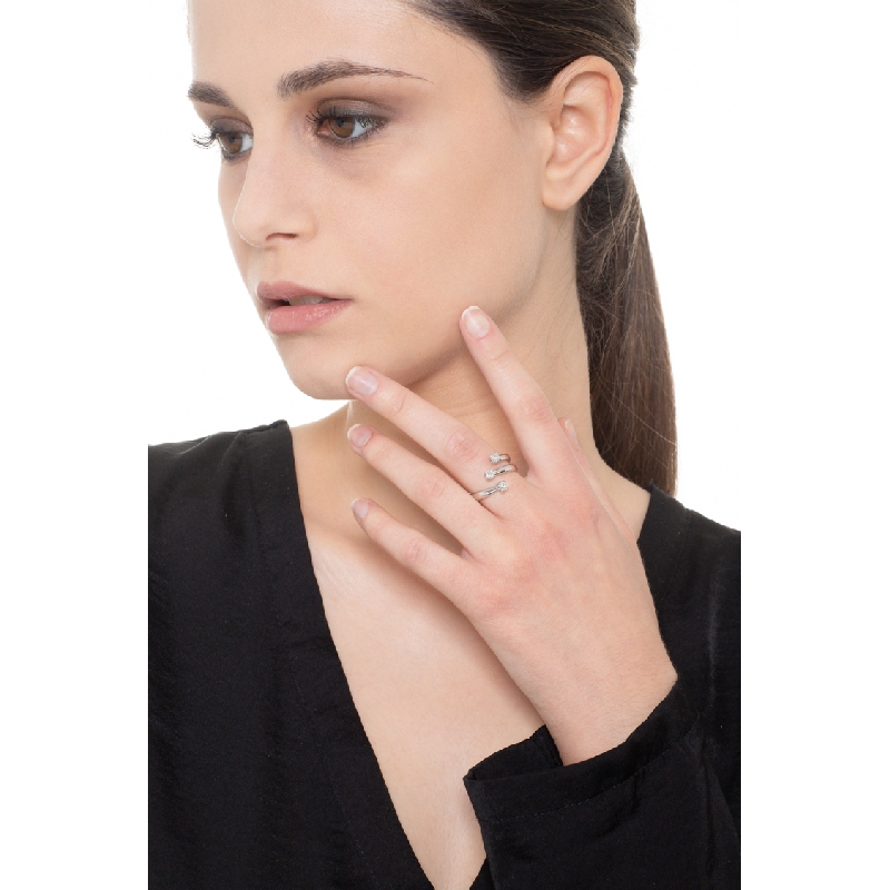 Bague à 3 branches ouvertes en or blanc 18k avec diamants 0.35 ct 