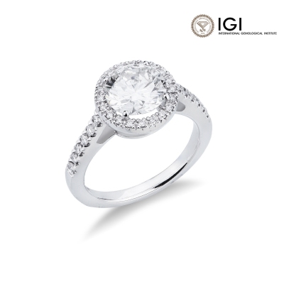 Bague solitaire avec diamant central GIA 2.00 ct en or blanc 18K