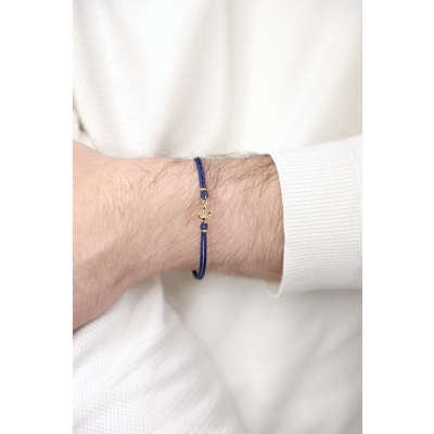 Bracelet en corde bleu avec ancre en or jaune 18k