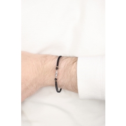 Bracelet tissu noir avec nœud en or blanc et rose 18k 2