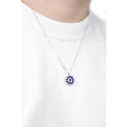 Collier homme en or blanc 18k avec pendentif saphirs et diamants 2