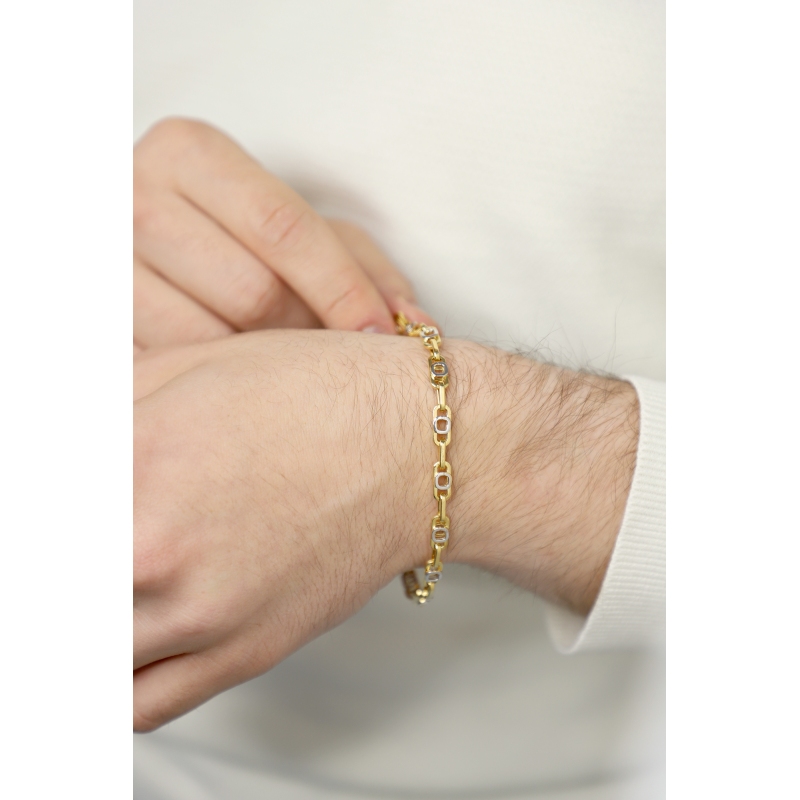 Bracelet bicolore en or jaune et blanc 18k avec design géométrique