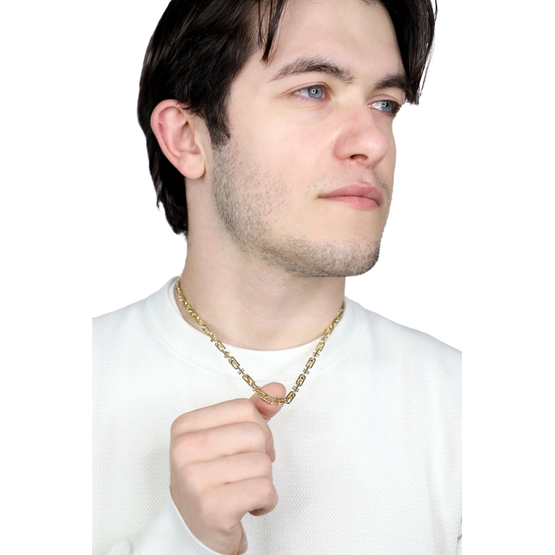 Chaîne homme en or jaune 18k avec design géométrique