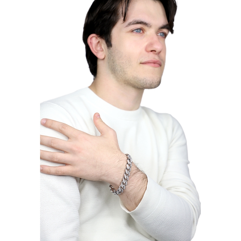 Bracelet unisex Cuban link en or blanc 18k avec diamants