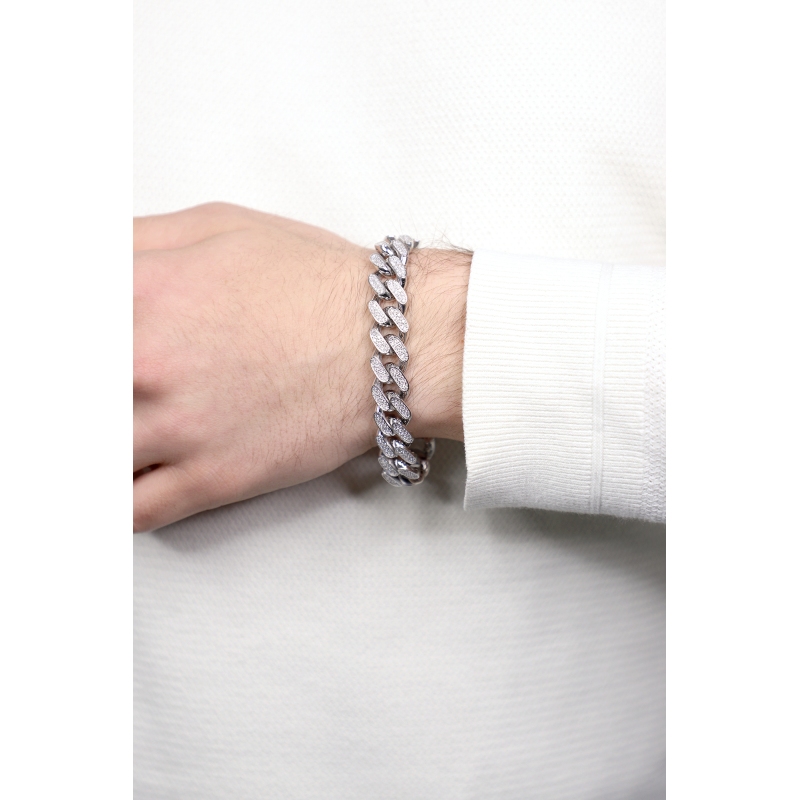 Bracelet unisex Cuban link en or blanc 18k avec diamants