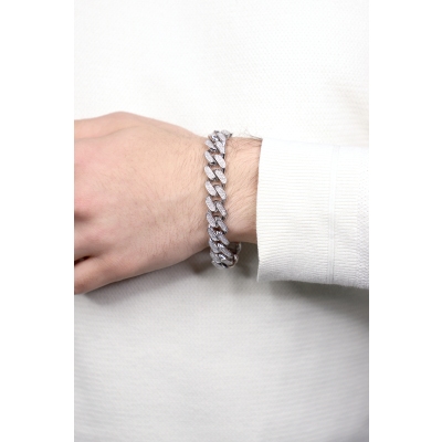 Bracelet unisex Cuban link en or blanc 18k avec diamants
