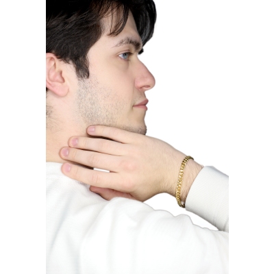 Bracelet gourmette plat en or jaune 18k, 19 cm