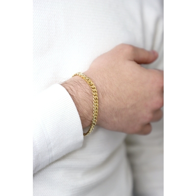 Bracelet gourmette plat en or jaune 18k, 19 cm