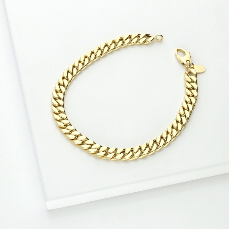 Bracelet gourmette plat en or jaune 18k, 19 cm Bracelet gourmette plat en or jaune 18k, 19 cm