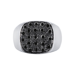 Bague chevalier en or blanc 18k avec pavé carré de diamants noirs 2