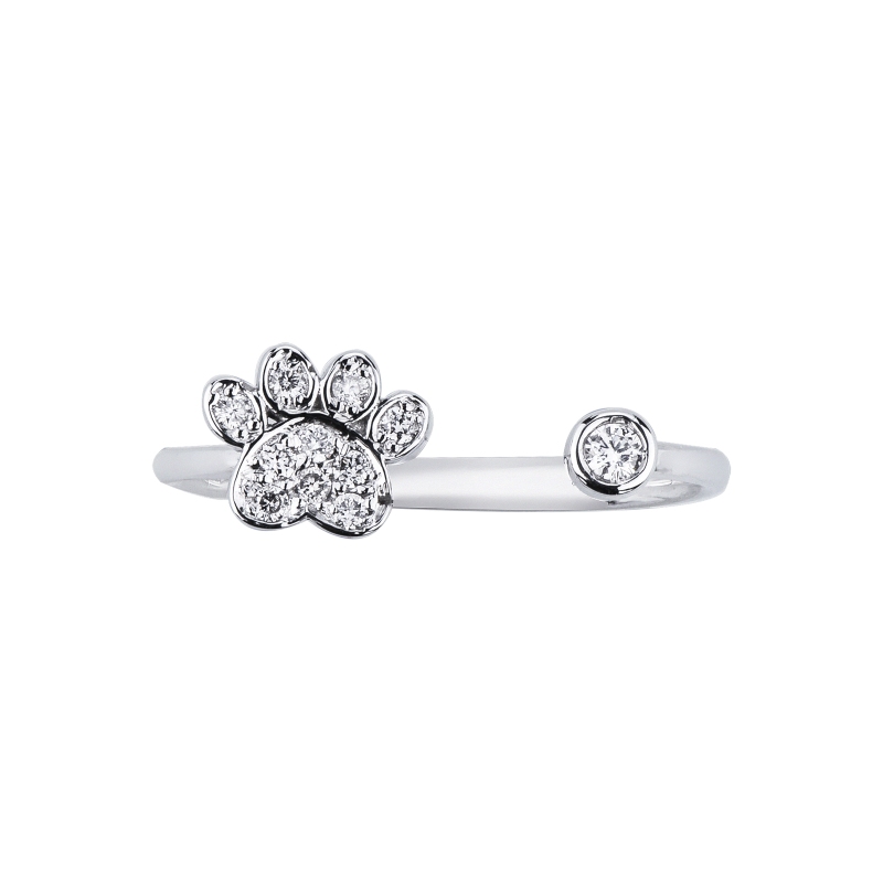 Bague ouverte en or blanc avec patte et diamants Bague ouverte en or blanc avec patte et diamants