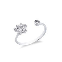 Bague ouverte en or blanc avec patte et diamants