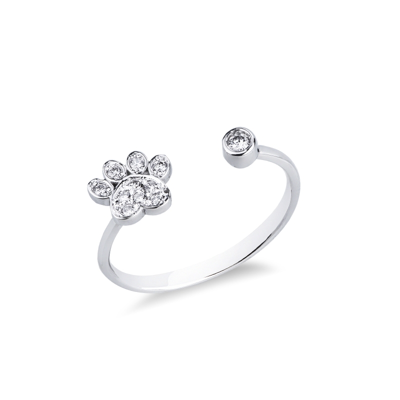 Bague ouverte en or blanc avec patte et diamants Bague ouverte en or blanc avec patte et diamants