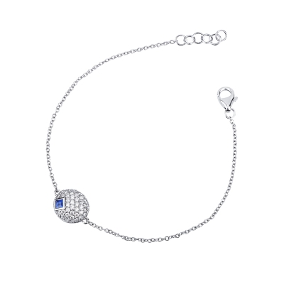 Bracelet avec pendentif ovale en diamants et saphir bleu