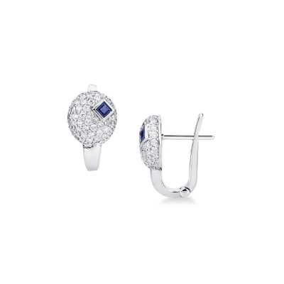 Boucles d’oreilles pavé ovale en or blanc, saphir et diamants
