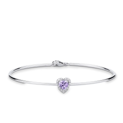 Bracelet rigide en or blanc avec améthyste cœur et diamants