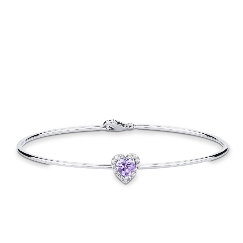 Bracelet rigide en or blanc avec améthyste cœur et diamants Bracelet rigide en or blanc avec améthyste cœur et diamants