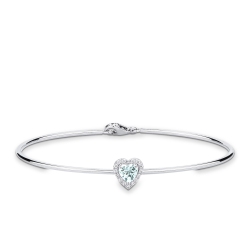 Bracelet rigide en or blanc avec aiguemarine cœur et diamants