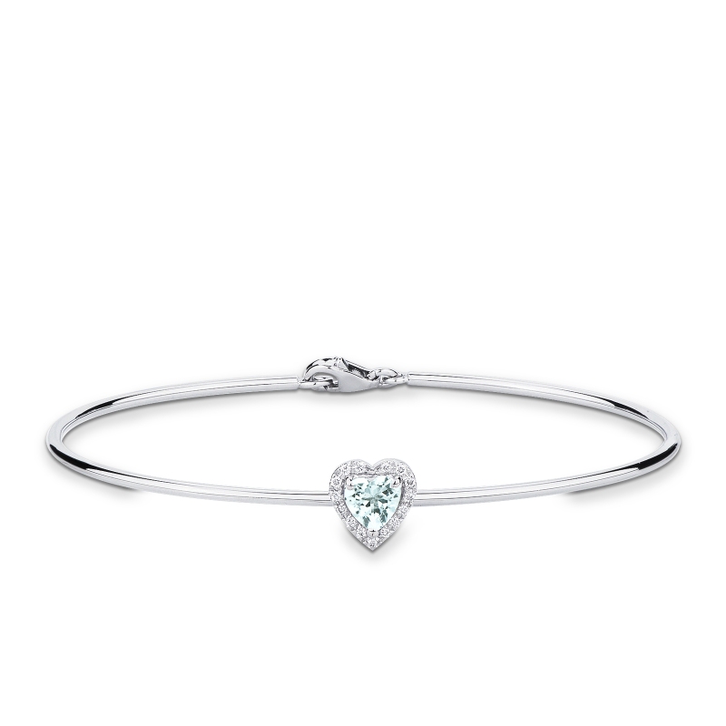 Bracelet rigide en or blanc avec aiguemarine cœur et diamants Bracelet rigide en or blanc avec aiguemarine cœur et diamants