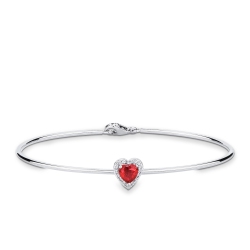 Bracelet rigide en or blanc avec rubis cœur et diamants