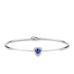Bracelet rigide en or blanc avec saphir cœur et diamants