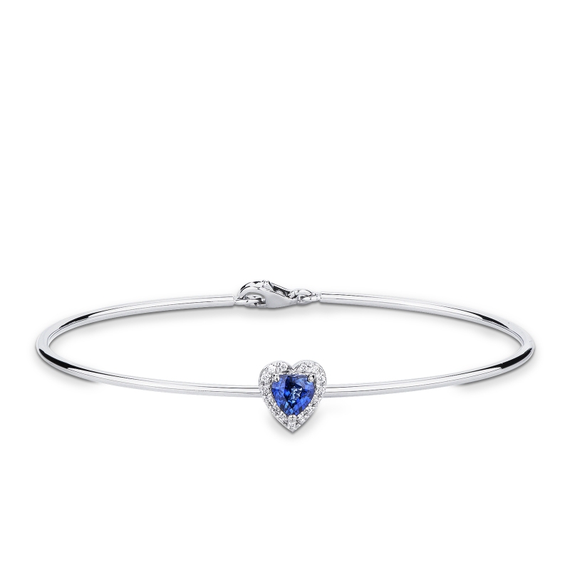 Bracelet rigide en or blanc avec saphir cœur et diamants Bracelet rigide en or blanc avec saphir cœur et diamants