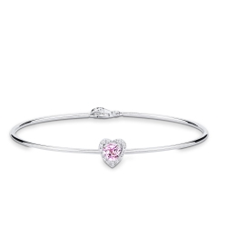 Bracelet rigide en or blanc avec saphir rose cœur et diamants