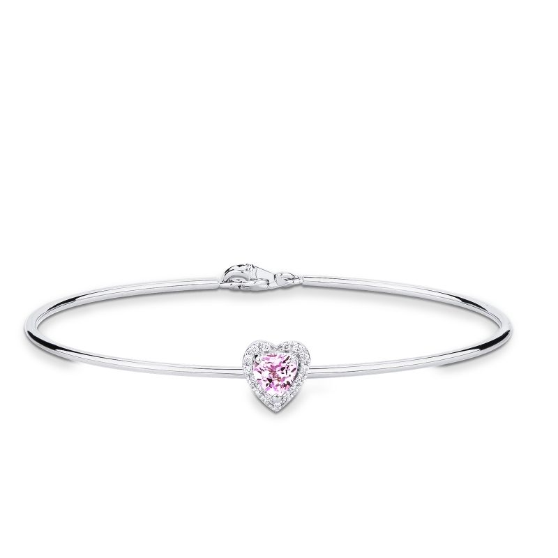 Bracelet rigide en or blanc avec saphir rose cœur et diamants Bracelet rigide en or blanc avec saphir rose cœur et diamants