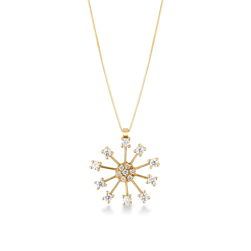 Collier en Or Jaune 18 Carats avec Pendentif Feu d’Artifice et Diamants Naturels Collier en Or Jaune 18 Carats avec Pendentif Feu d’Artifice et Diamants Naturels