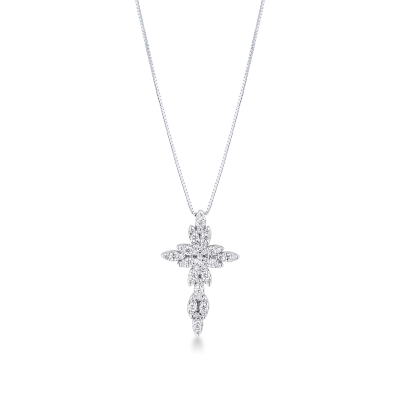 Collier en or blanc avec croix en diamants