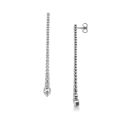 Boucles d’oreilles pendantes en or blanc 750 avec diamants