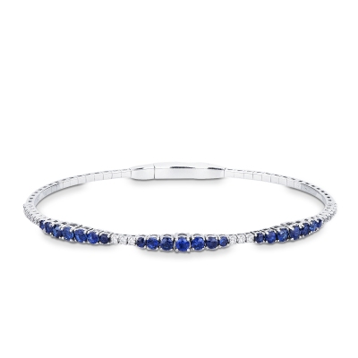 Bracelet rigide en or blanc 18k avec saphirs bleus et diamants