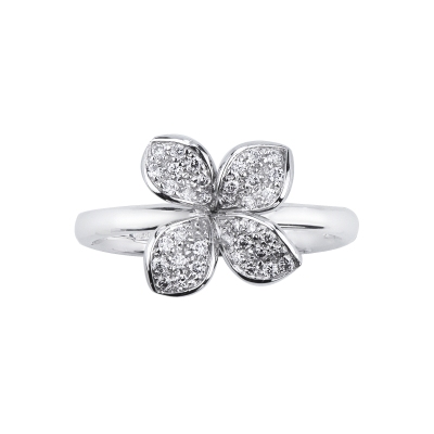 Bague fleur en or blanc avec diamants