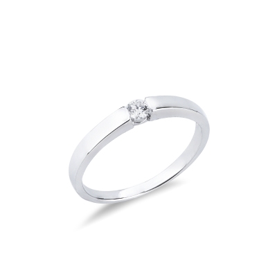 Bague solitaire en or blanc 18k avec diamant brillant CT 0,10