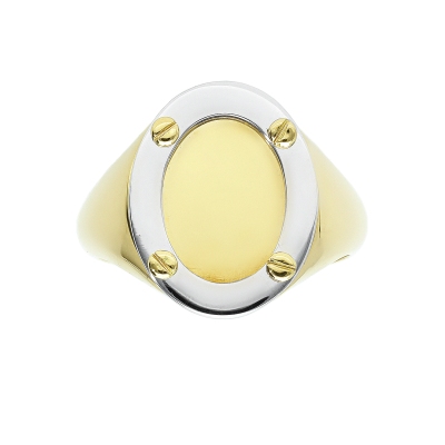 Bague homme ovale en or blanc et jaune 18k